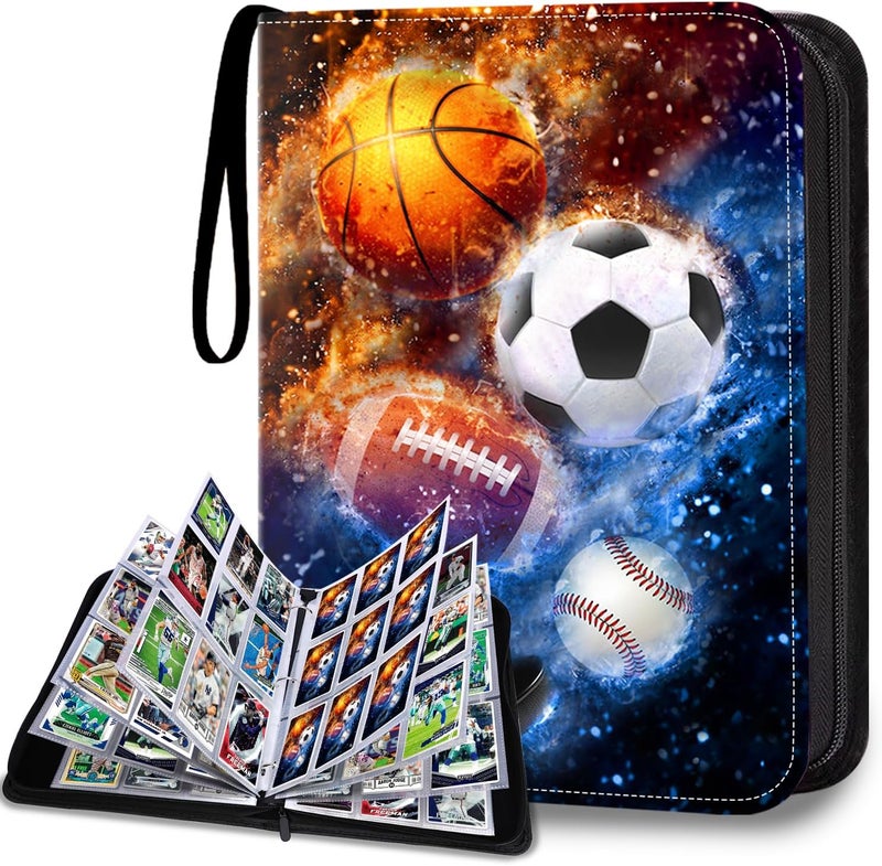 HESPLUS 900 Pockets Sports Card Binder, Sports Trading Cards Display Case with Sports Card Sleeves Card Holder Protectors Set for Football Baseball Basketball Soccer Sports Cards Collector Album - Image 1